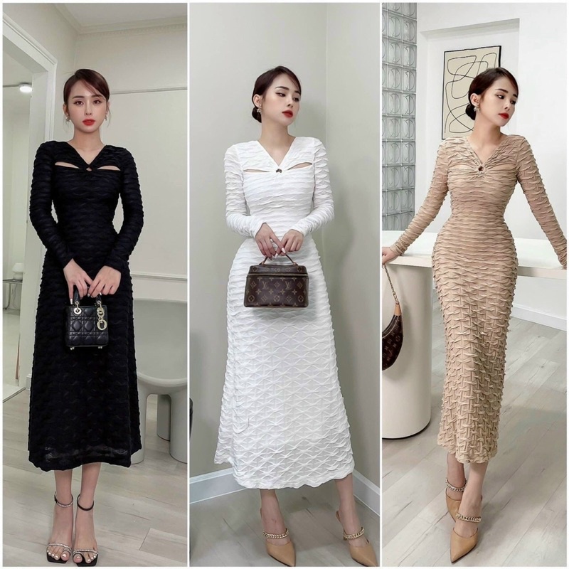 ĐẦM DỰ TIỆC XỐP TAY DÀI KHOEN NGỰC - HẬU NGUYỄN STORE