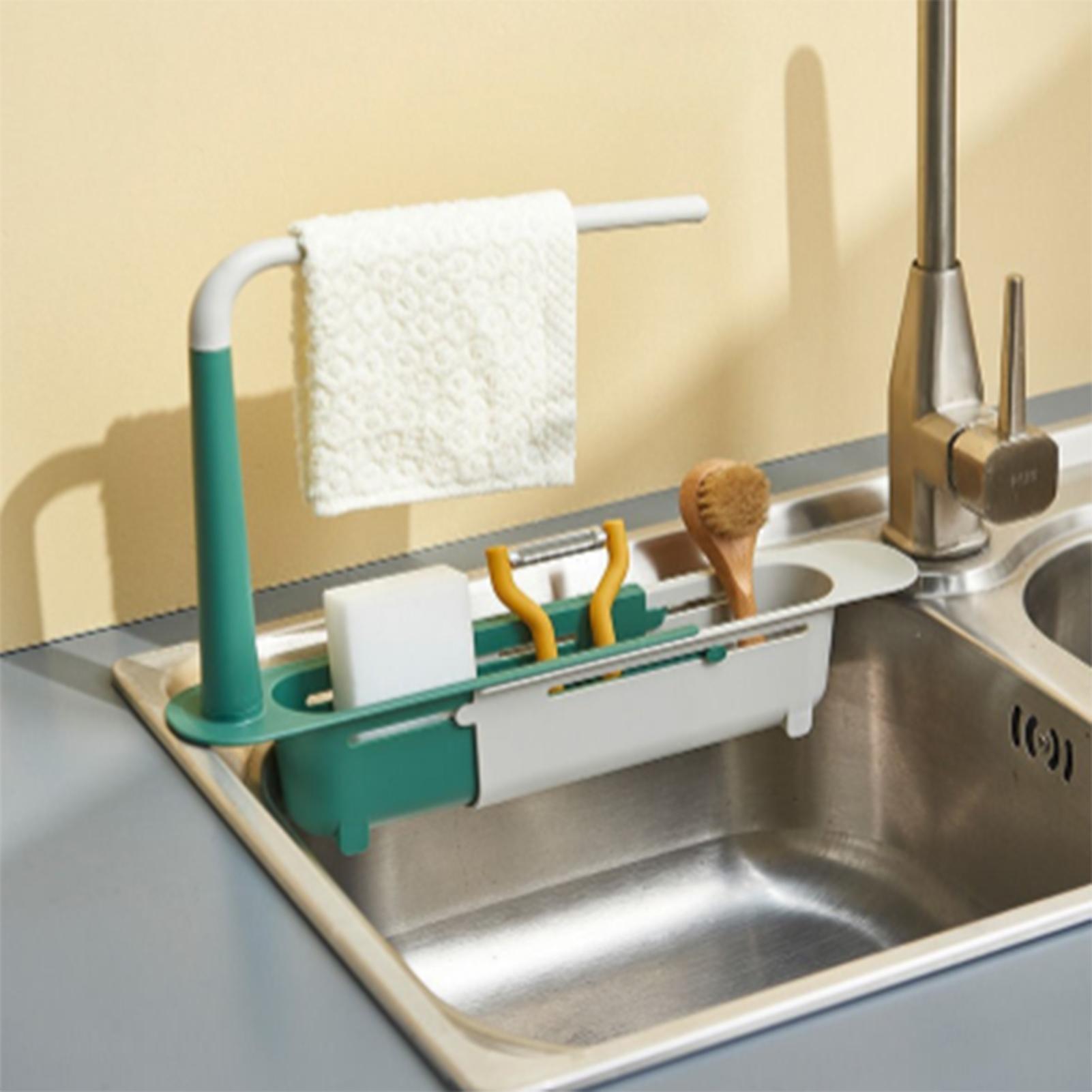 Kitchen Sink Holder, Sink Retractable Drain Rack, Dish Cloth Hanger, Towel Sponge Organizer Rack for Home Kitchen