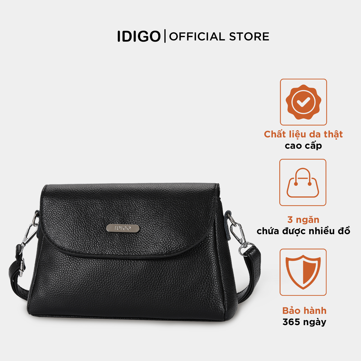 Túi đeo vai đi chơi, túi đeo chéo nữ phom mềm da bò thật IDIGO FB1 - 6027