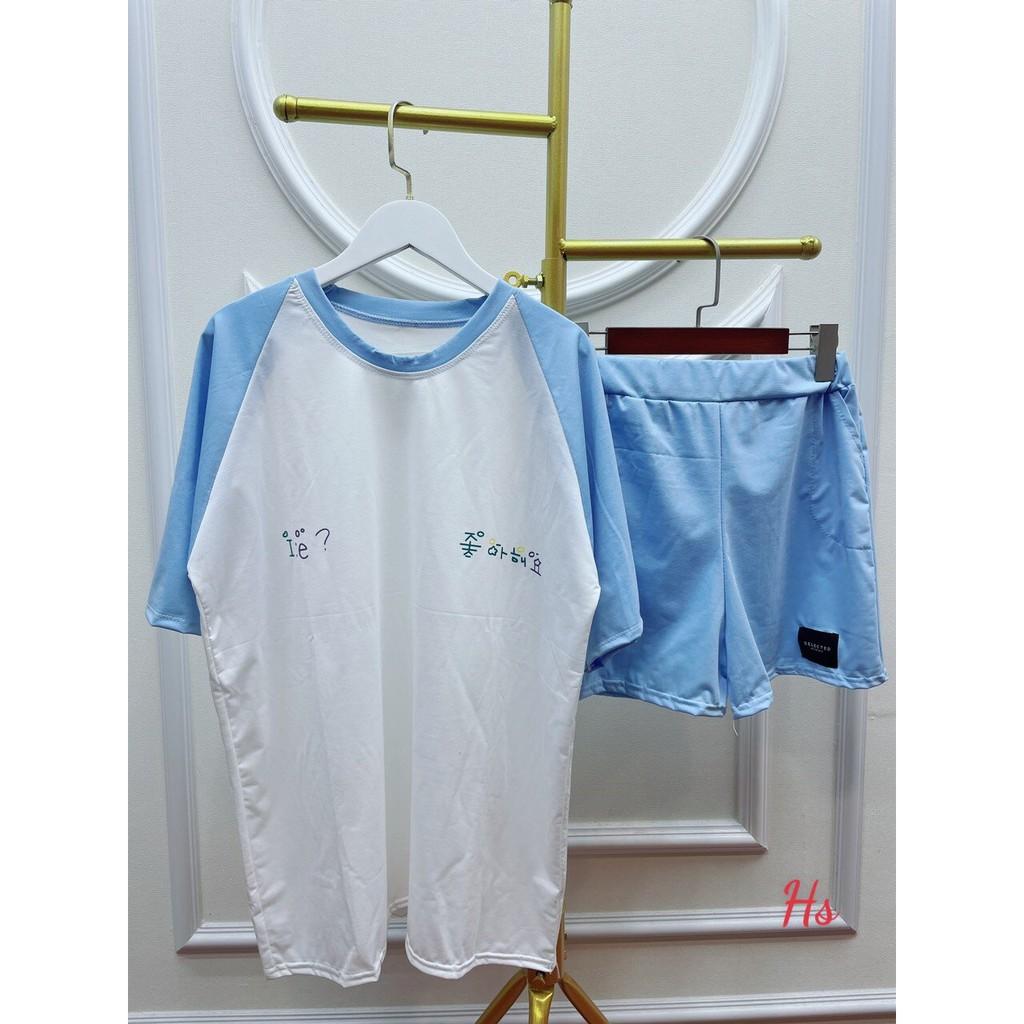 Bộ Đùi Áo Phông In Chữ Hàn Zaclang - Set thể thao uzzlang unisex áo thu tay lỡ chất cotton form rộng quần cộc T M Store