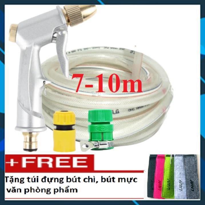 Bộ dây vòi xịt nước rửa xe,tưới cây ,tăng áp 3 lần, loại 7m, 10m 206701 đầu đồng,cút,nối nhựa v+ túi đựng bút