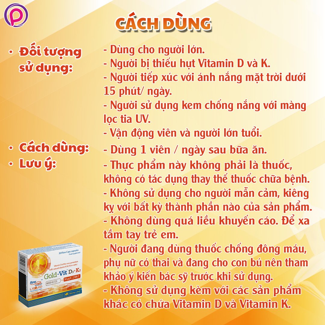 Viên Uống Xương Khớp và duy trì Cholesterol cho cơ thể Olimp Gold Vit D3 K2 - Hộp 30 Viên