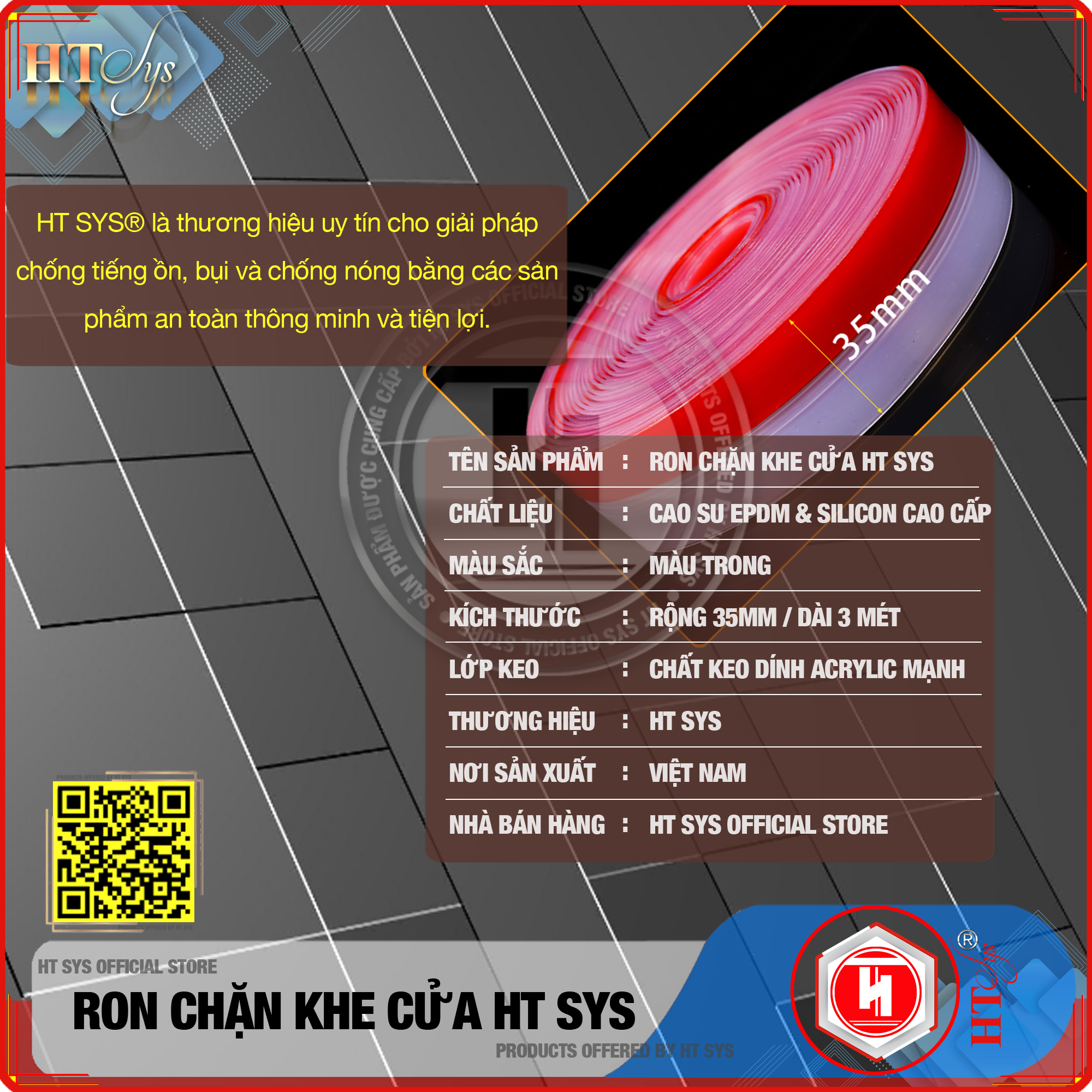 Cuộn Ron Dán Che Khe Cửa,Chân Cửa HT SYS - Lớp Keo Đỏ Chống Nước - Chống Gió Lùa - Chống Ồn - Bụi Bẩn - Ngăn Côn Trùng Cuộn Dài 3 Mét