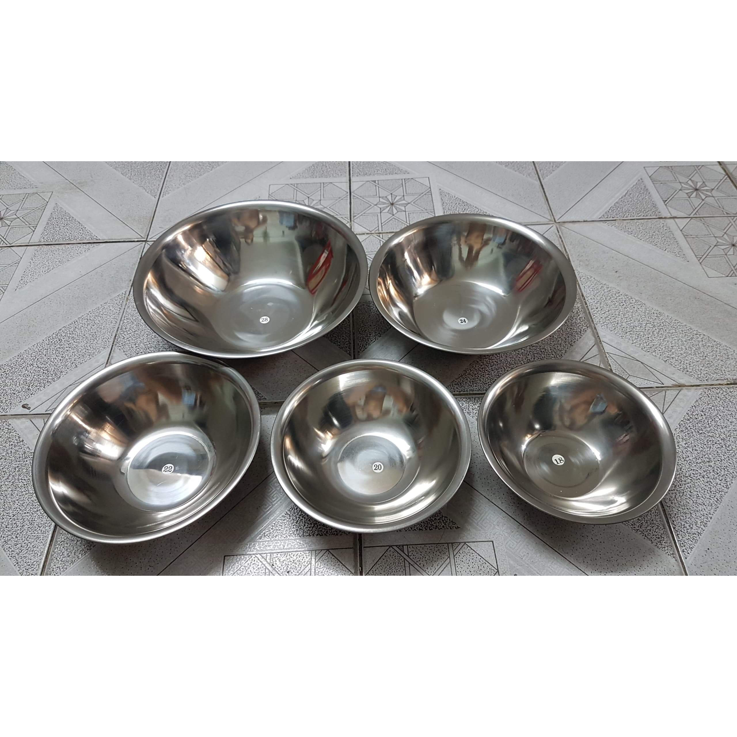 Combo 5 cái thau inox từ 18cm đến 28cm