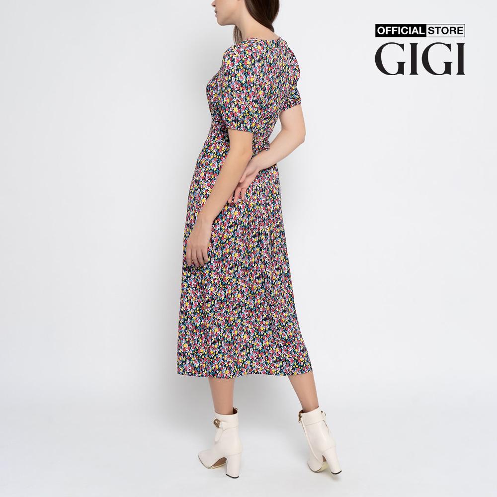 GIGI - Đầm midi cổ V tay ngắn Button Front G2102D221143