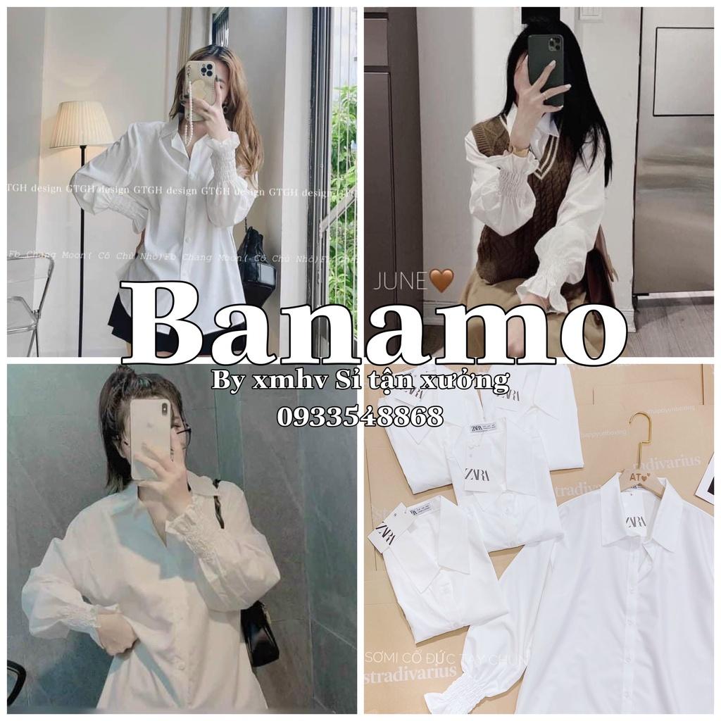 Áo sơ mi trắng tay chun nữ cá tính thời trang Banamo Fashion 3912