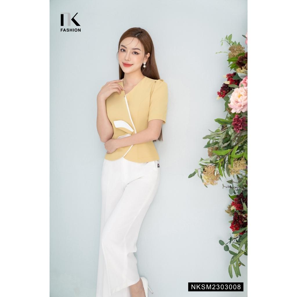 Áo Sơ Mi Nữ NK Fashion Thiết Kế Phối Nếp Hoa Gấp Kiểu Dáng Thanh Lịch Nhẹ Nhàng Chất Vải Nhập Hàn Cao Cấp NKSM2303008