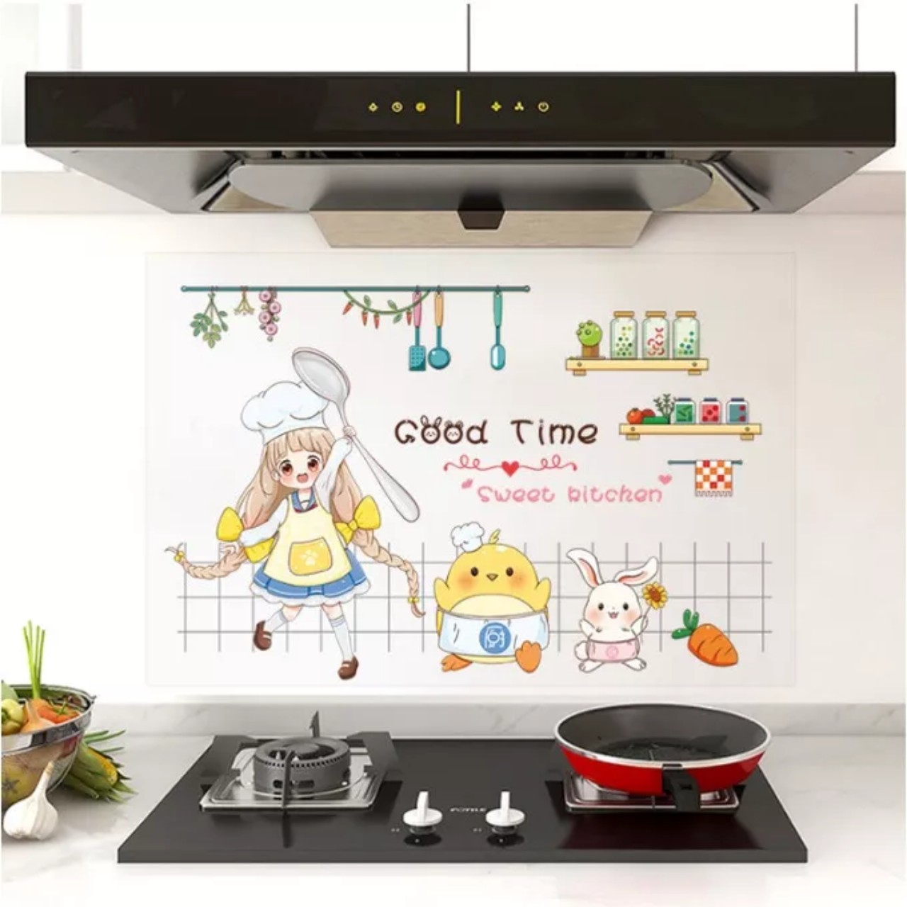 Miếng dán bếp Chống dầu mỡ Nhựa PVC trong suốt in họa tiết Good Time