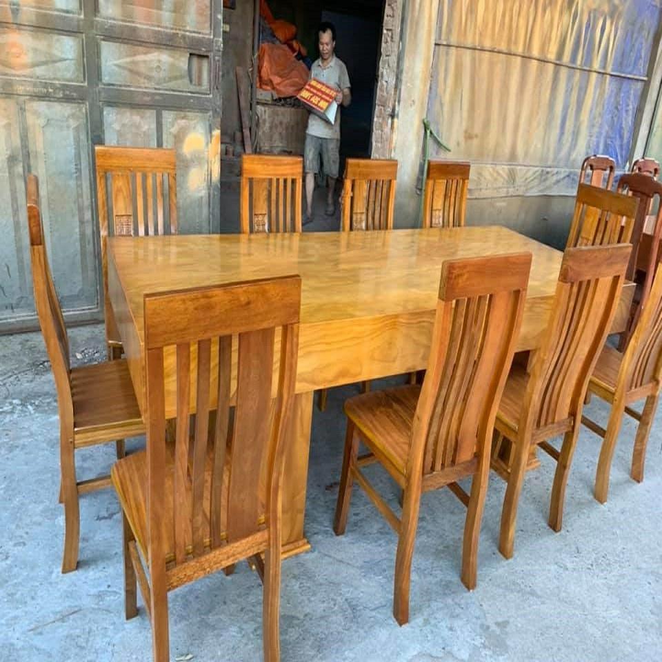 Bộ Bàn ăn 10 Ghế Thọ Lệch Gỗ Cẩm Vàng