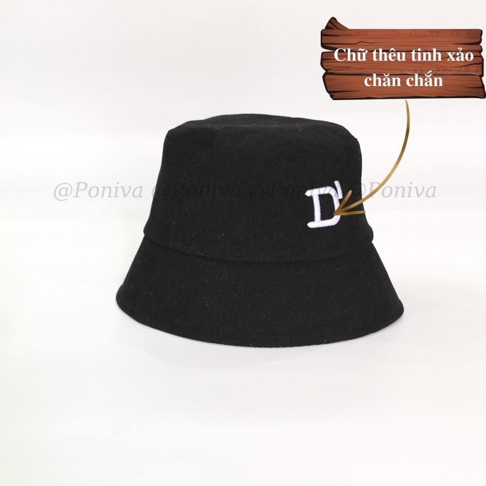 Mũ bucket ️ Nón tai bèo vành cụp thêu chữ D' form unisex BK12 nhung tăm bản nhỏ Ulzzang Thời trang PONIVA siêu hot