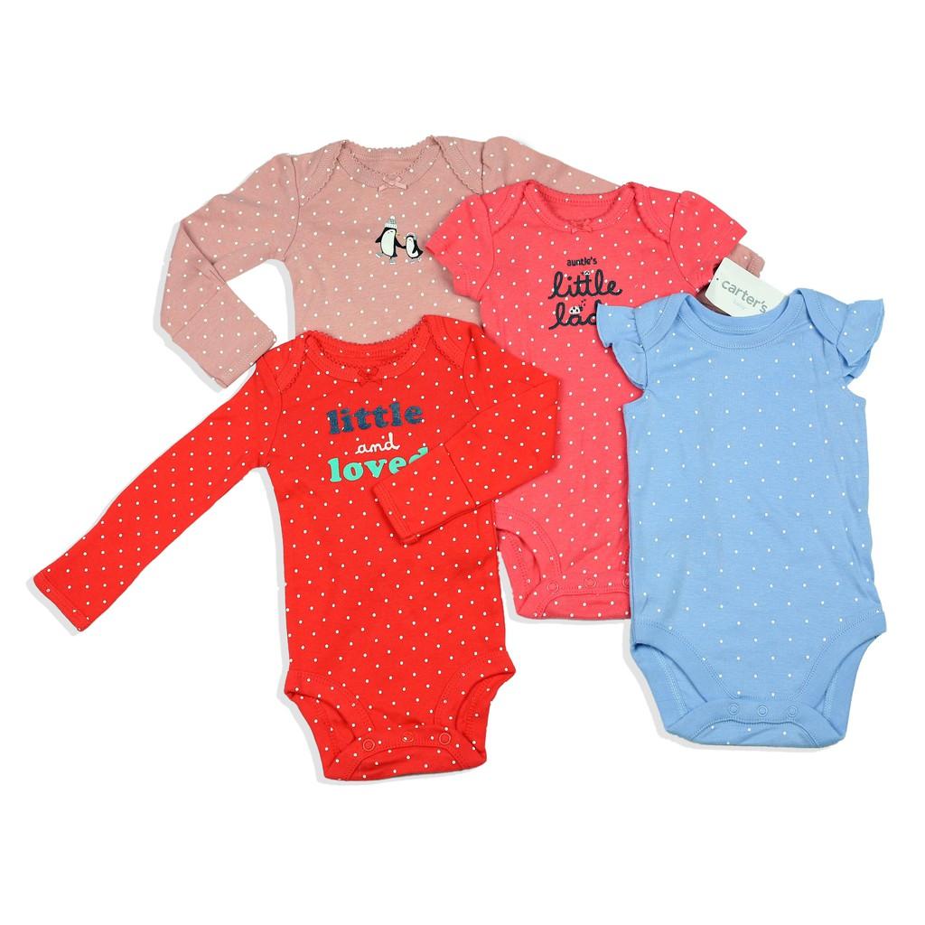 Bodysuit cho bé hãng Carter's ngắn tay xanh chấm bi chất liệu cotton từ 0-24 tháng 2102006d