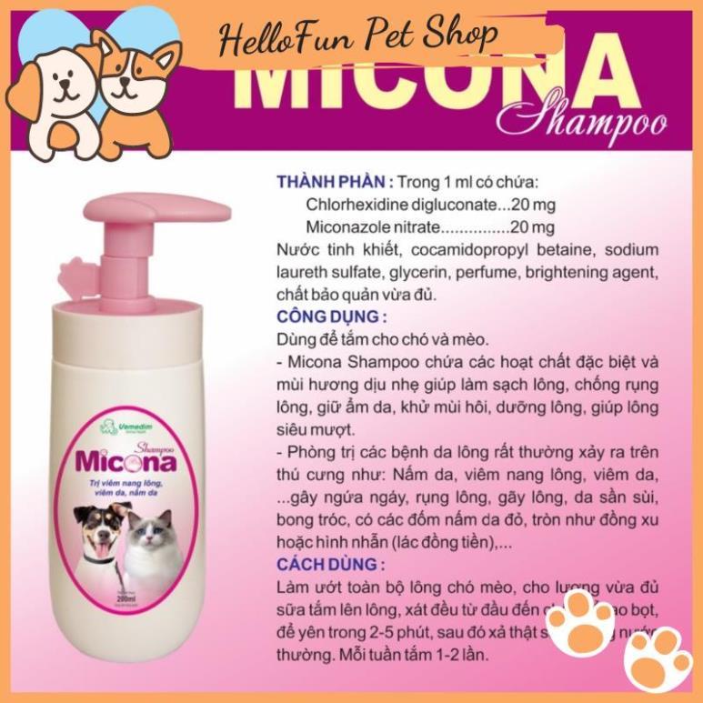 Sữa tắm cho chó mèo viêm nang lông, viêm da, nấm da Micona 200ml