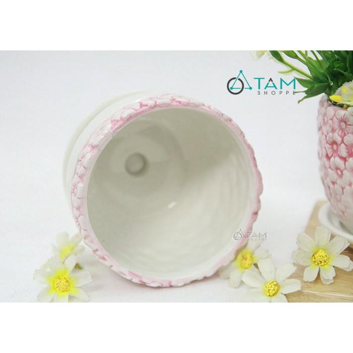 Chậu gốm trồng cây để bàn hoa nổi số 63