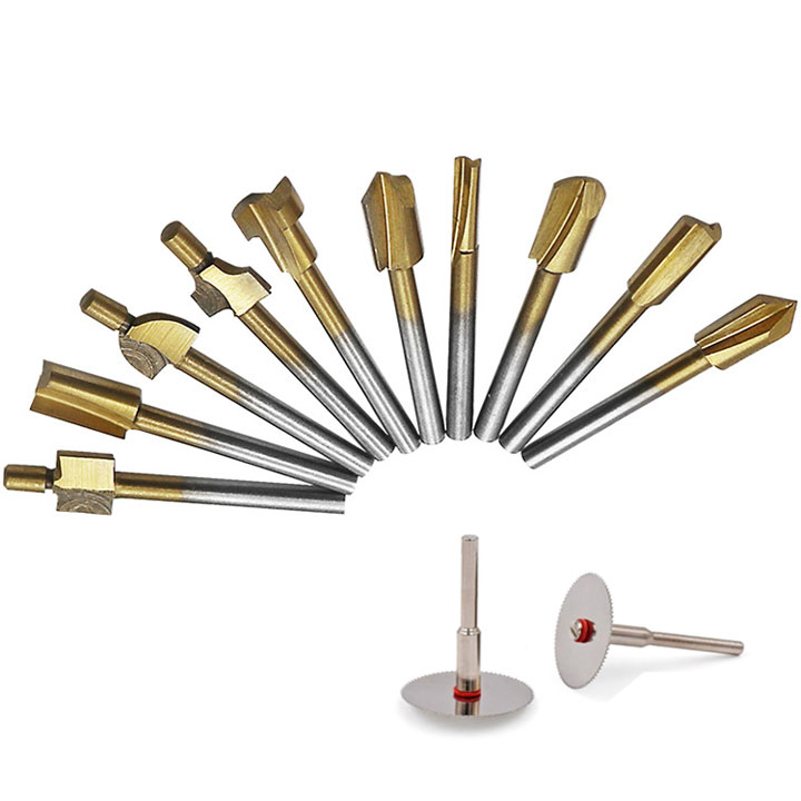Mũi mài phay gỗ mini cán 3mm kèm 2 đĩa cắt gỗ 1 cán 3mm cho đĩa cắt