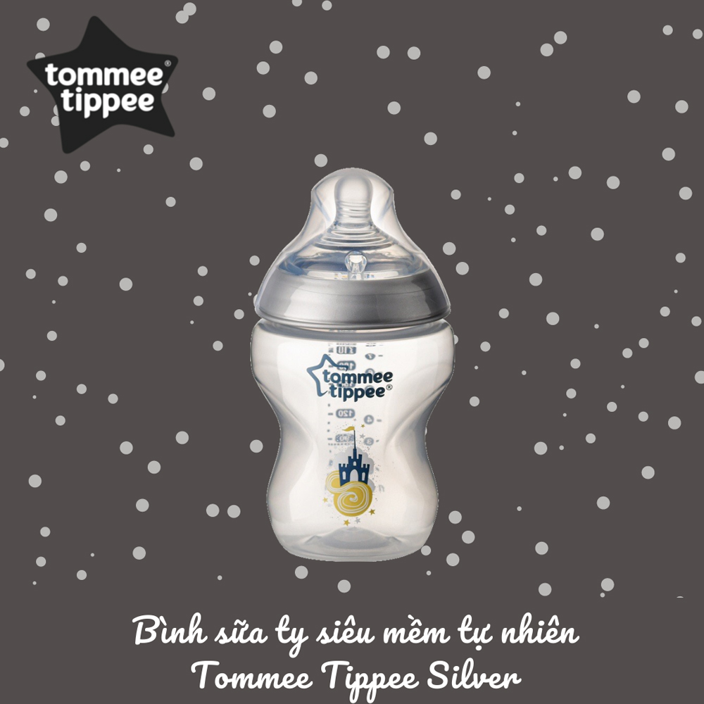 Bình Sữa PP Ty Siêu Mềm Tự Nhiên Tommee Tippee Natural Start 150ml, Núm Ty Của Bình 0-3 Tháng - Hoạ Tiết