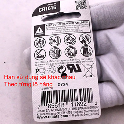 Pin Đồng Hồ Lithium 3V Mã CR1616 Chính Hãng Thụy Sỹ - Vỉ 1 Viên