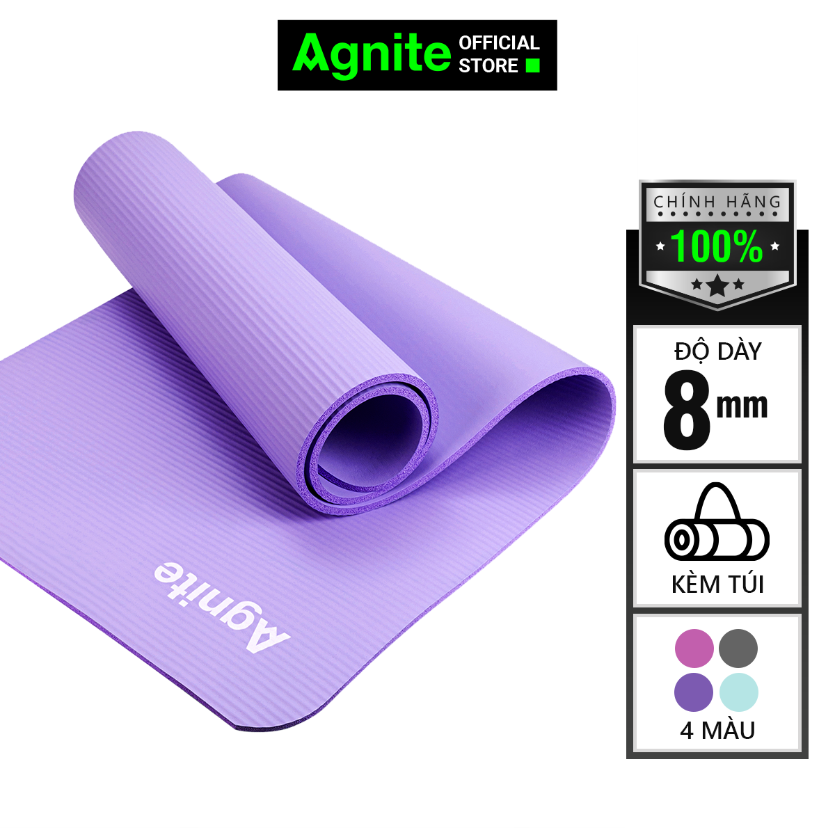 Thảm tập Yoga và GYM chuyên dụng dày 10mm kèm túi đựng Agnite - NBR nguyên khối, độ đài hồi tốt, chống lún - Chống trơn trượt, độ bám cao, ngăn ngừa hôi và ẩm mốc - Hàng chính hãng - EL108 / EL110