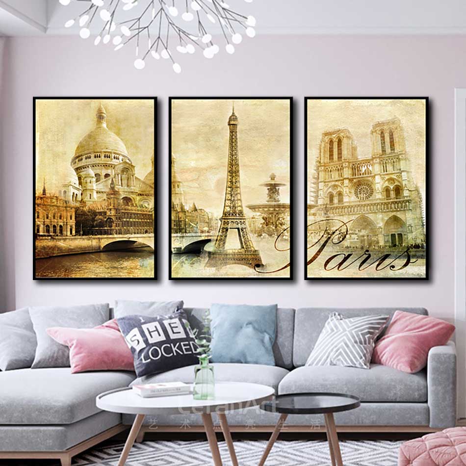 Bộ 3 tranh canvas treo tường Decor PARIS thế kỷ XX - DC108