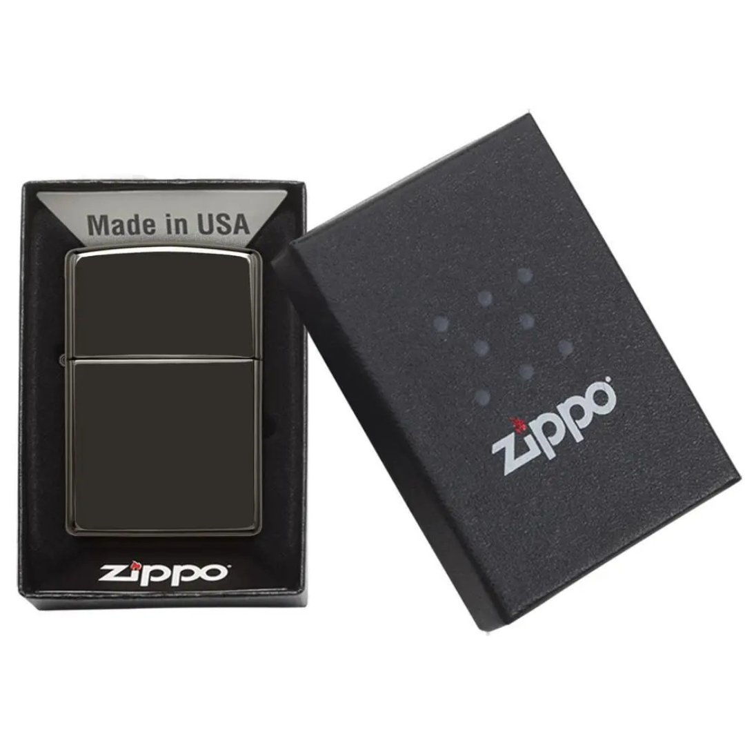 Bật lửa Zippo High Polish Black - Dòng Mạ Đen Bóng Gương Chính Hãng Mỹ, Vỏ Đồng Thau Sang Trọng, Chống Gió Cao Cấp