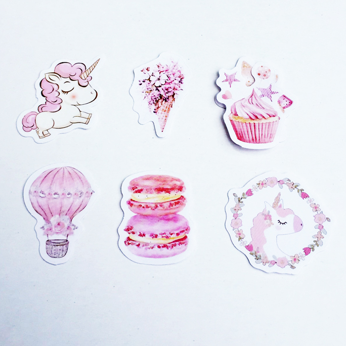 Hộp 46 Miếng Dán Sticker Trang Trí Unicorn Flamingo