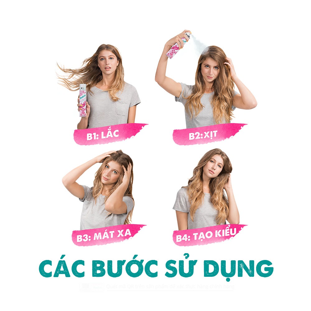 Dầu Gội Khô Batiste Dry Shampoo HAPPY 90'S Bubbly Berry 200ml