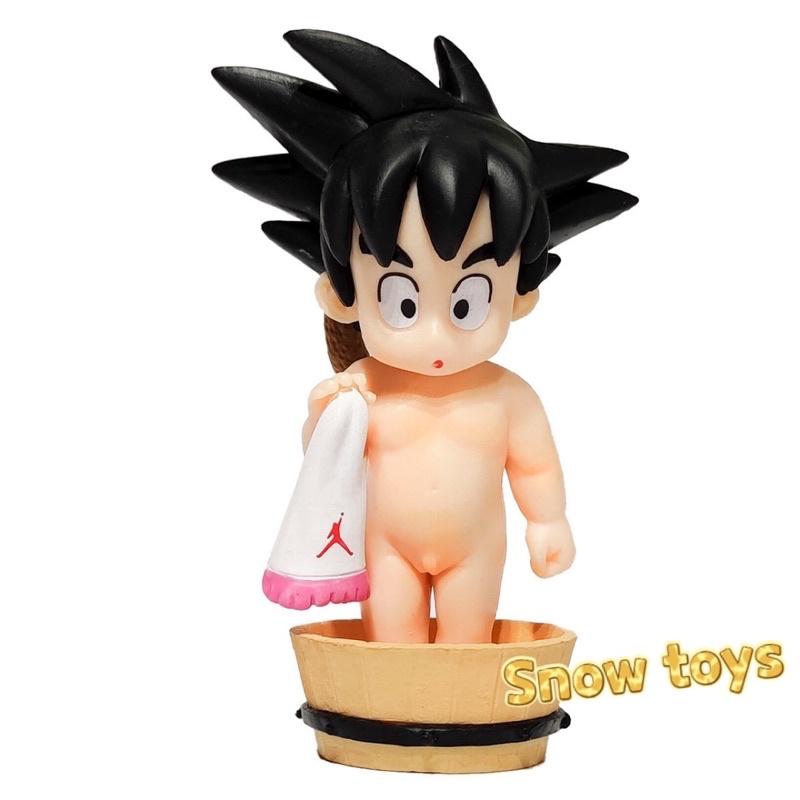 Mô hình Dragon Ball - Mô hình Songoku Goku Young - Goku cầm khăn cởi trần chuồng đi tắm trong chậu - Cao 9~11cm