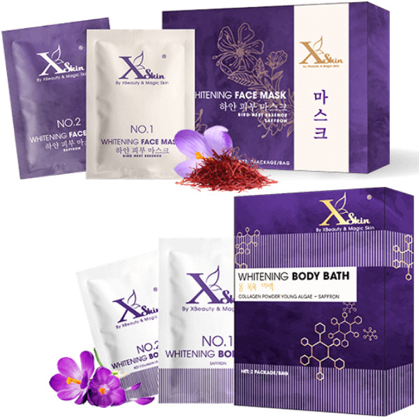 Combo Tắm Trắng Makeup Xskin Trắng Da Toàn Diện Chuyên Sâu Gồm Whitening Face Mask Và Whitening Body Bath + Tặng Vòng Tay Tỳ Hưu May Mắn