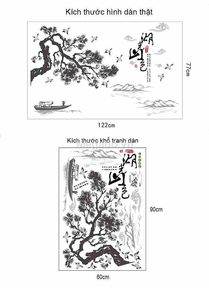 Decal dán tường Tranh sơn thủy và sen - HP509