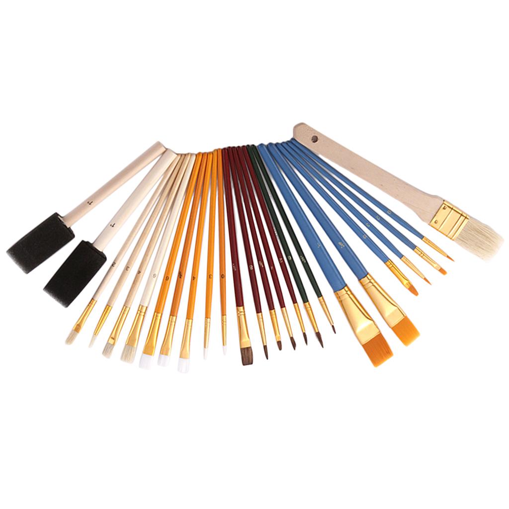 25 Artist Paint Brushes Set Foam Hair Brush Acrylic Oil Watercolour Painting