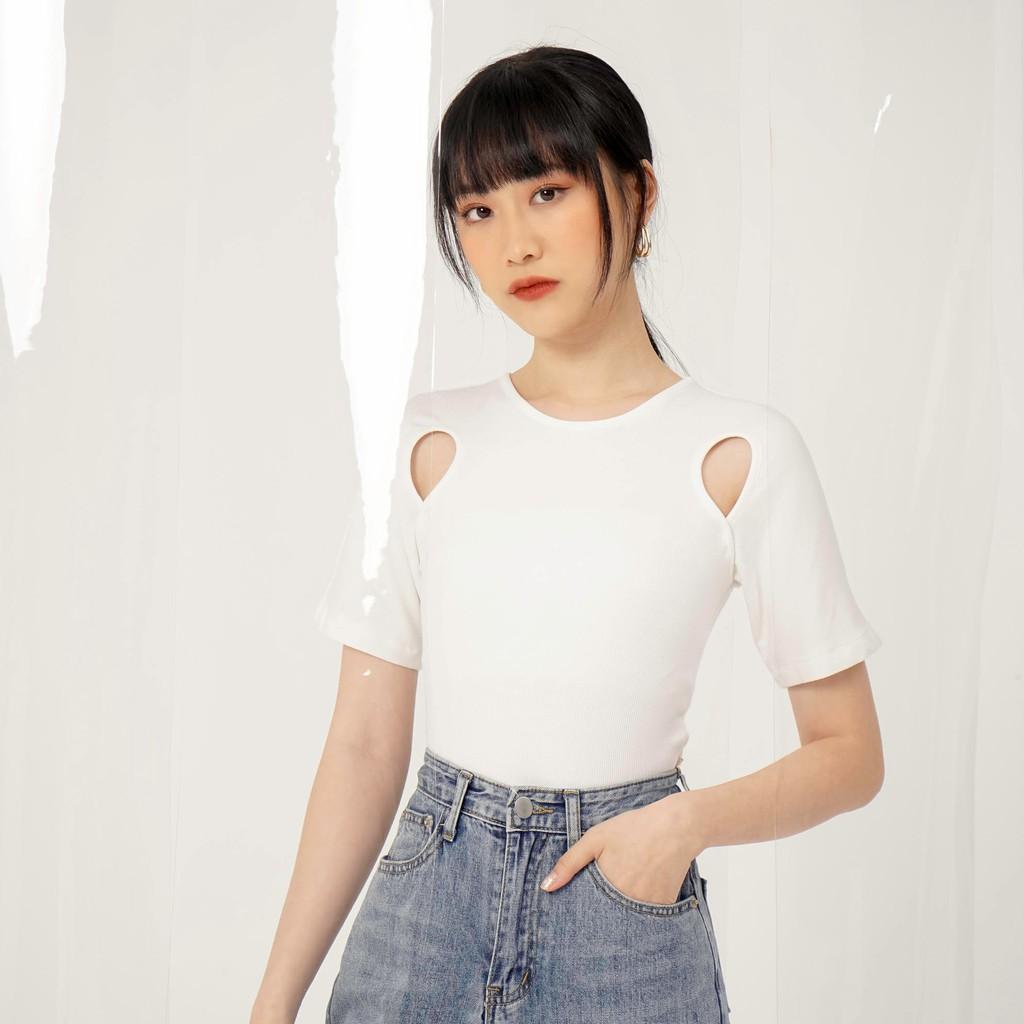 Áo kiểu dệt kim nữ Méo shop croptop ngắn tay cổ tròn Hetty