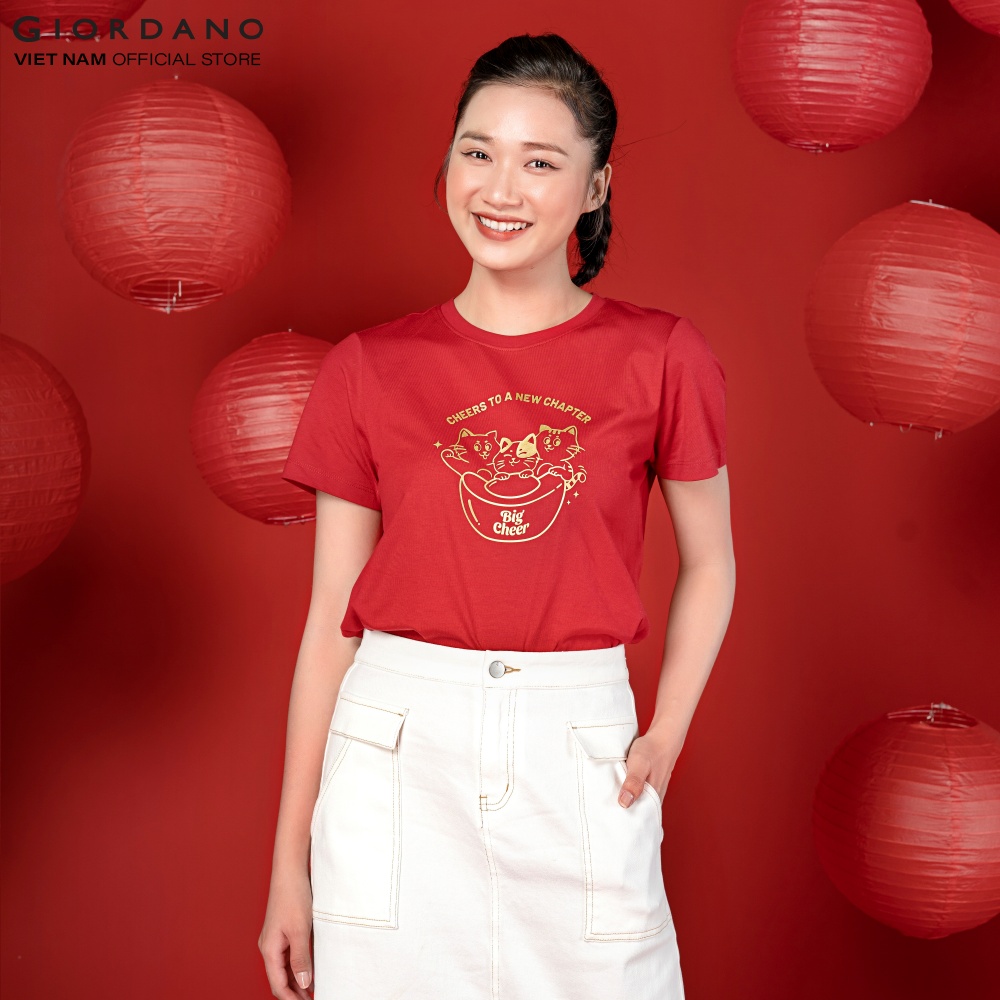 [NEW YEAR DEAL] Áo Thun Nữ Ngắn Tay  In Hình Quý Mão Giordano 05393210