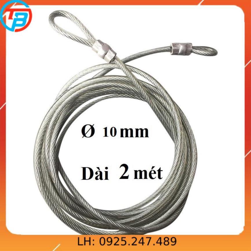 Dây cáp khóa xe bọc nhựa Phi 10mm - Dài 2 mét CÁP THÉP