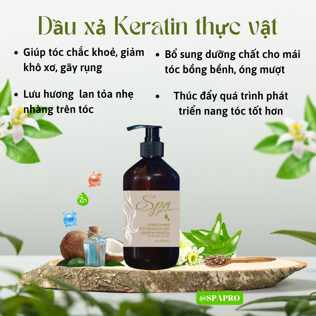 Dầu Xả Keratin Thực Vật 100% Vegan Chuẩn SPA Chăm Sóc Tóc Chuyên Nghiệp SPAPRO (500ml/1000ml)