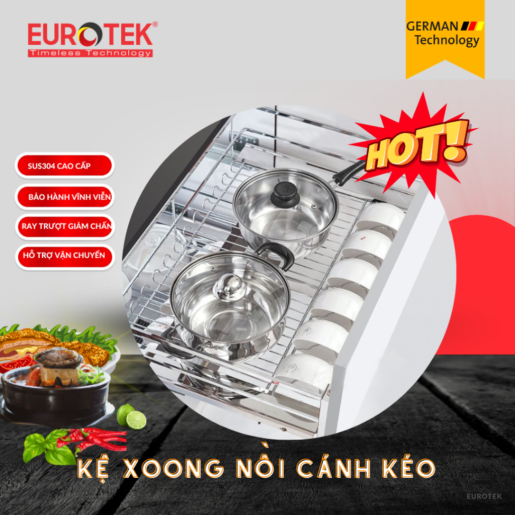 Kệ Xoong Nồi Nan Dẹt Chất Liệu Sus304 Cao Cấp Cánh Kéo Eurotek Màu Sắc Xước Mờ