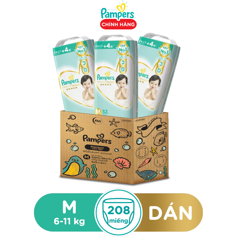 Thùng 3 Gói Tã/ Bỉm Dán PAMPERS Nhật Thượng Hạng, Size NB/ S/ M/ L, Siêu Mềm Mịn & Thoáng Khí