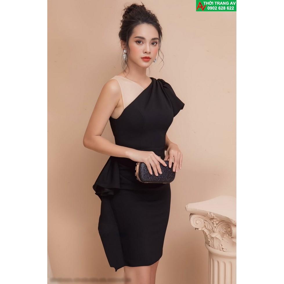 Đầm ôm body lệch vai phối lưới dún eo - AV6194
