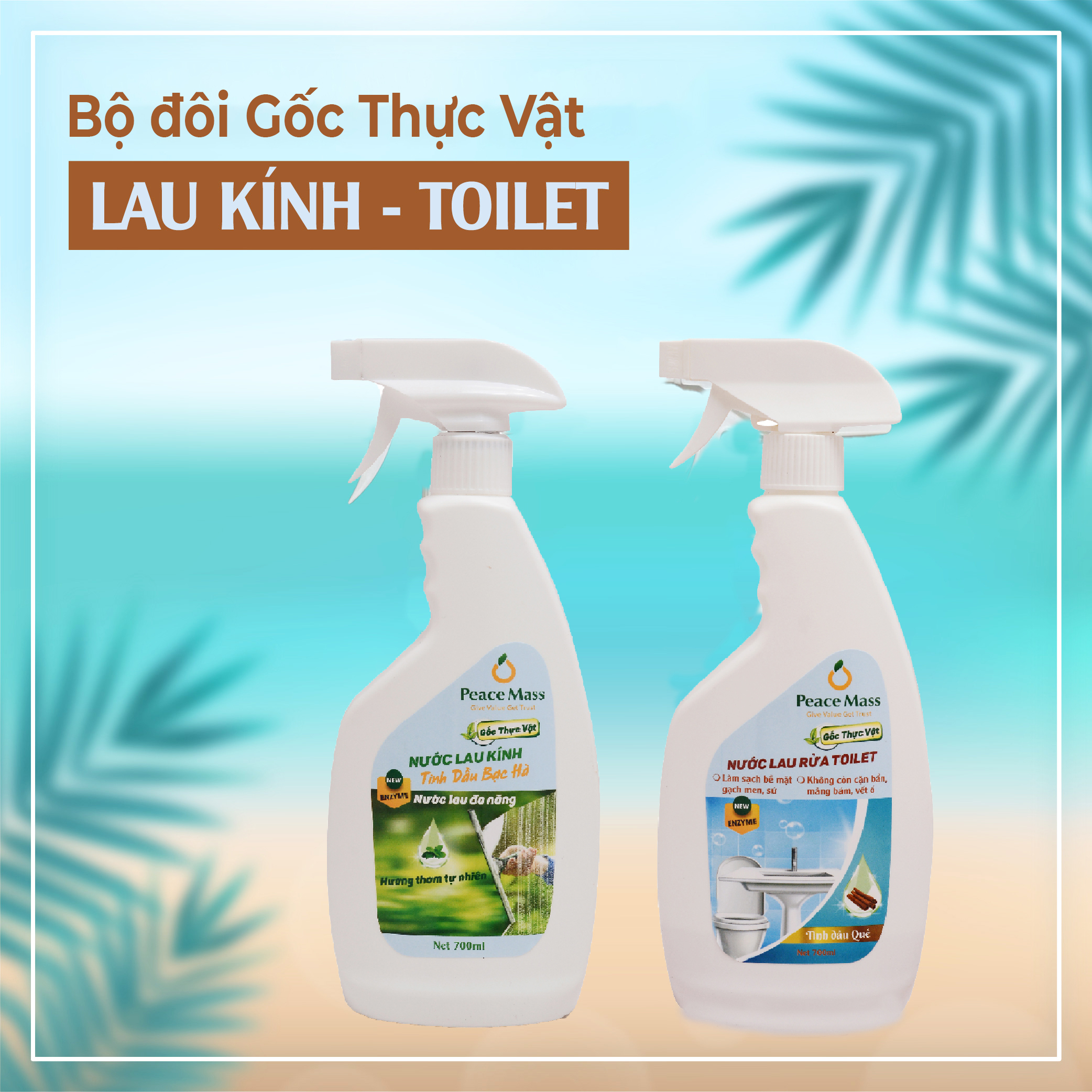 Combo TLC1 Peace Mass Nước Lau Rửa Toilet Gốc Thực Vật700ml + Nước Lau Kính Gốc Thực Vật 700ml