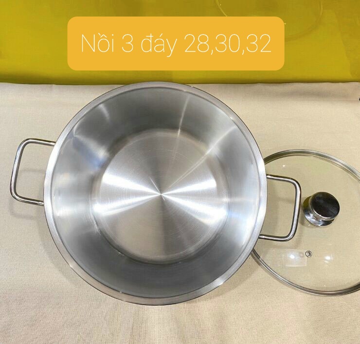 Nồi inox 3 đáy đun bếp từ size 32 nắp kính ,nắp inox ,nồi luộc gà 3 đáy inox 430 ,nồi 15 lít ,đun bếp từ