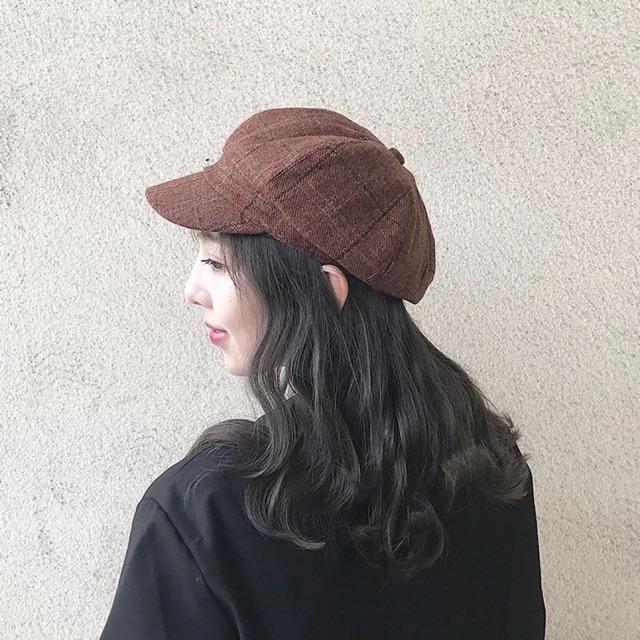 Mũ lưỡi trai beret ullzzang họa tiết kẻ