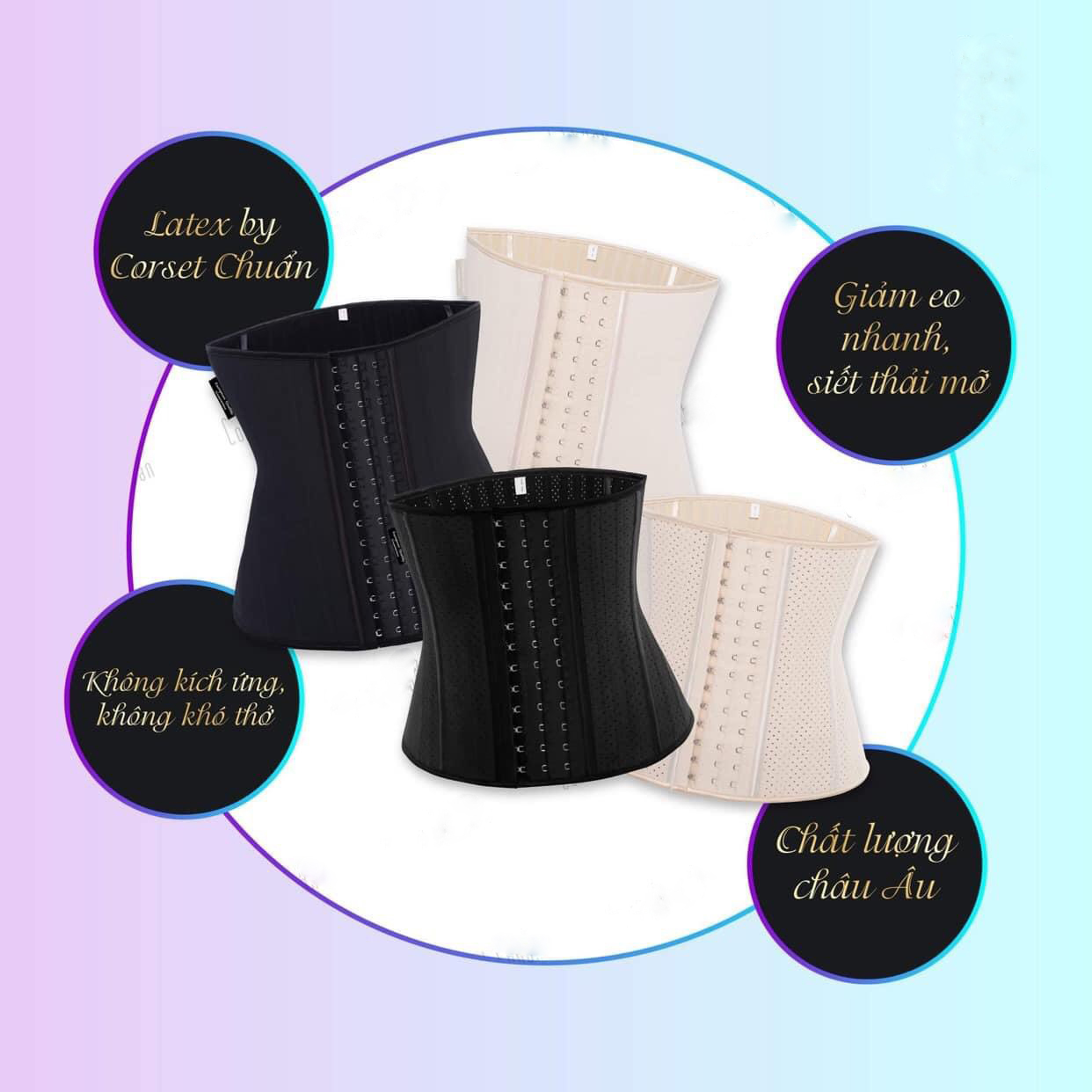 Đai Nịt Bụng Giảm Eo, Mỡ Bụng Sau Sinh Latex Corset Chuẩn 25 Xương Loại Thông Hơi - Bảo Hành, Hạ Size Trọn Đời