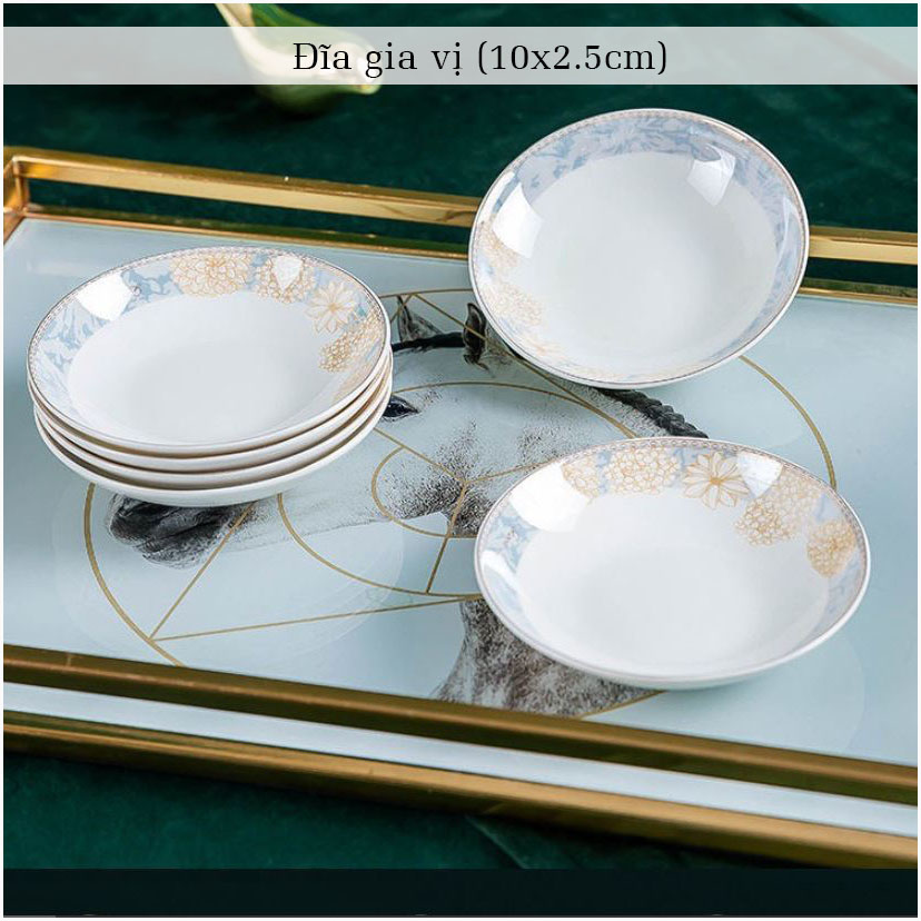 Bộ bát ăn cơm SỨ XƯƠNG Giang Tây cao cấp 58 chi tiết - Bộ chén ăn cơm sang trọng, tinh tế - Bát đĩa mỏng nhẹ nhưng cứng trong và cách nhiệt tốt. Mã GS42