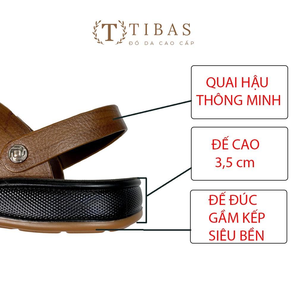 Dép Quai Ngang Da Bò Nguyên Tấm TIBAS, Dép Da Đế Đúc Cao Cấp- 8912