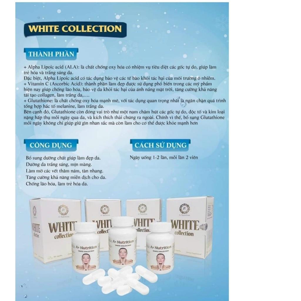 HÀNG NHẬP KHẨU - Viên Uống WHITE Collection A+ Nutrition Trắng Sáng Da Giảm Sạm Nám Chống Lão Hoá Hộp 60 Viên