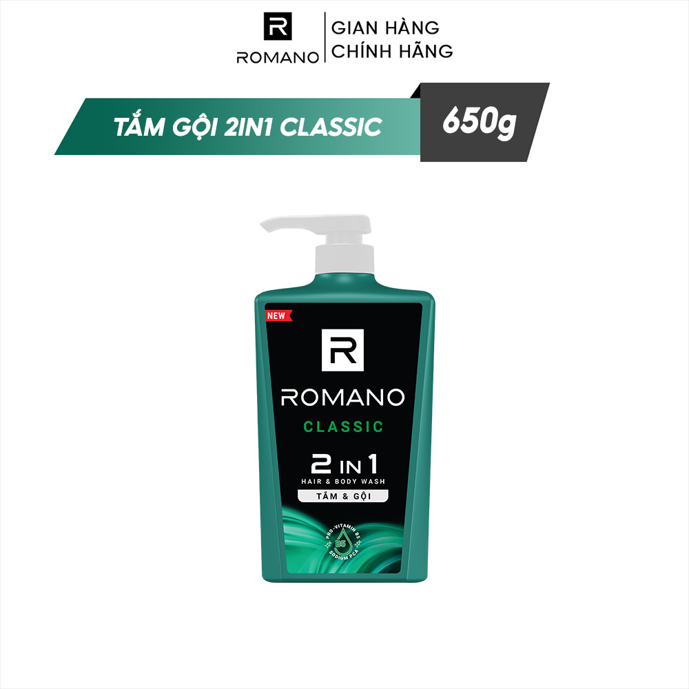 Tắm gội 2 trong 1 Romano Classic cổ điển lịch lãm phiên bản Deluxe nhanh chóng tiện dụng 650gr