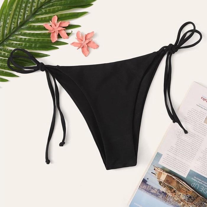 Quần bơi nữ quần bikini dây mảnh màu đen cotton bóng co giãn QB001