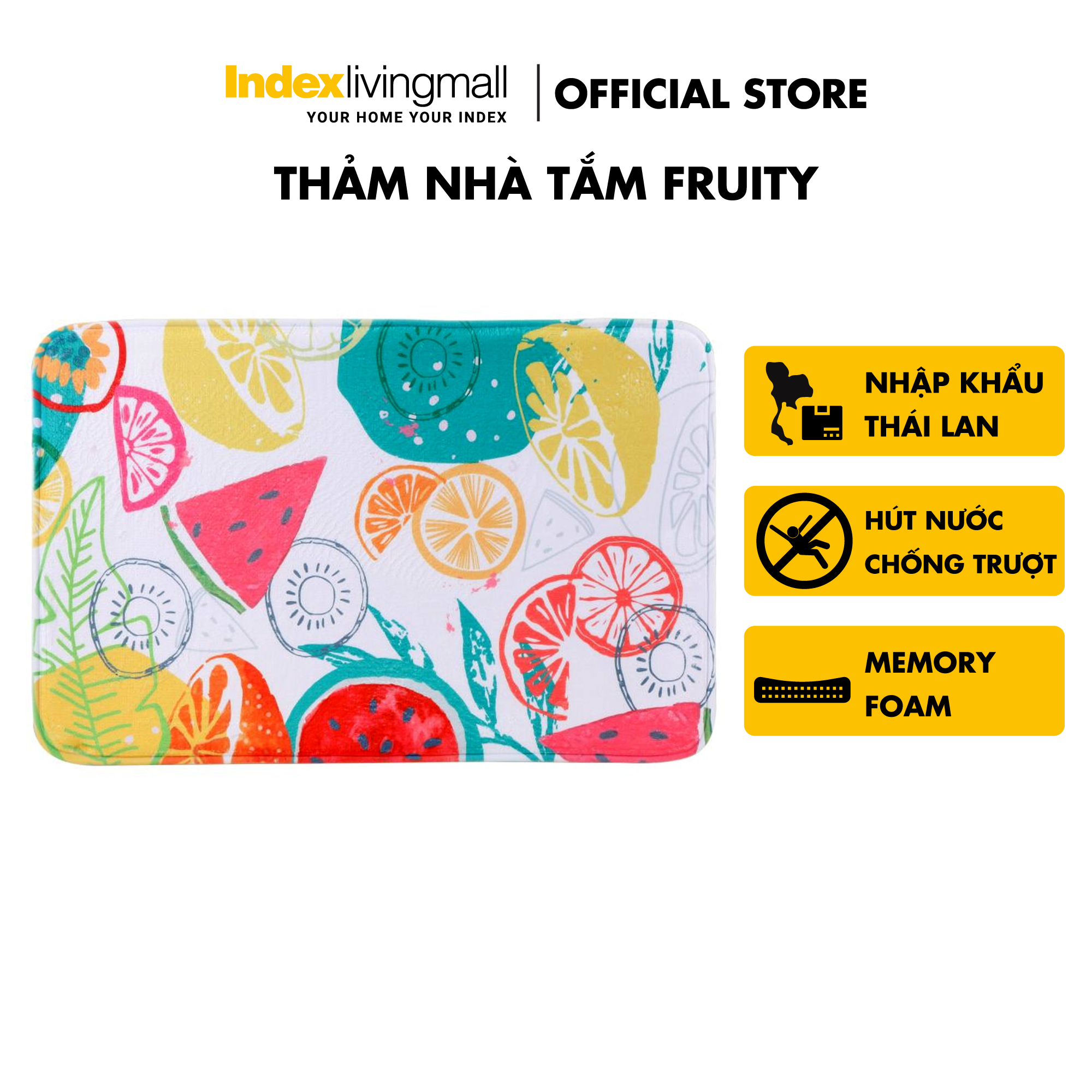 Thảm nhà tắm Index Living Mall FRUITY chùi chân chống trơn trượt, thấm nước, chất liệu memory foam, trọng lượng nhẹ, độ bền cao, mềm dẻo