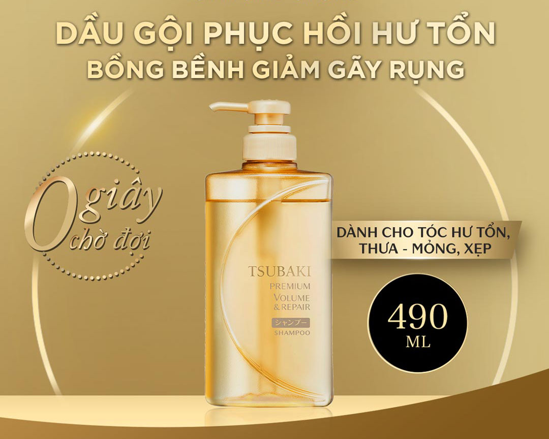 Dầu Gội Tsubaki Premium Repair Shampoo Phục Hồi Hư Tổn 490ml