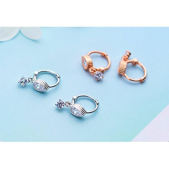 Bông tai bấm hình giọt đính hạt rơi bạc thật