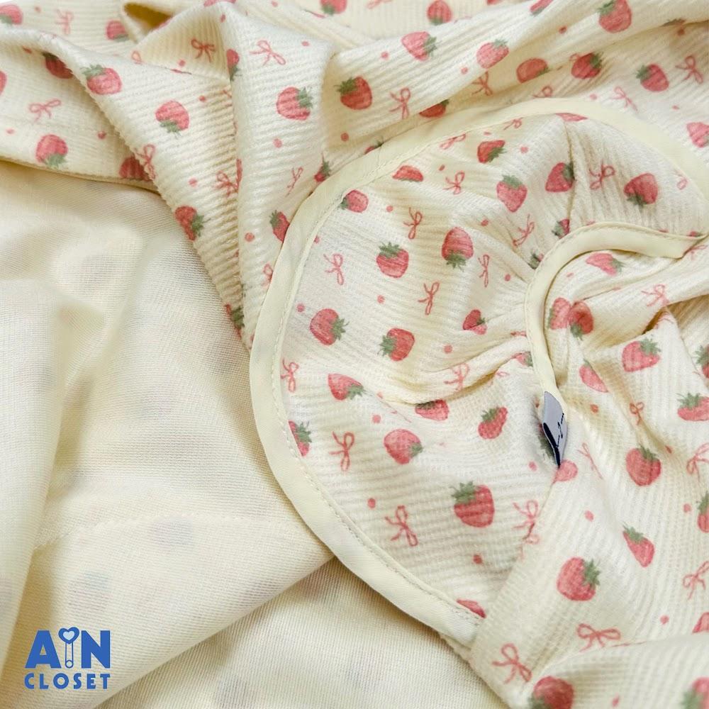 Áo Khoác có nón bé gái hoạ tiết Dâu Hồng Cotton Nhung - AICDBGRS3XC4 - AIN Closet