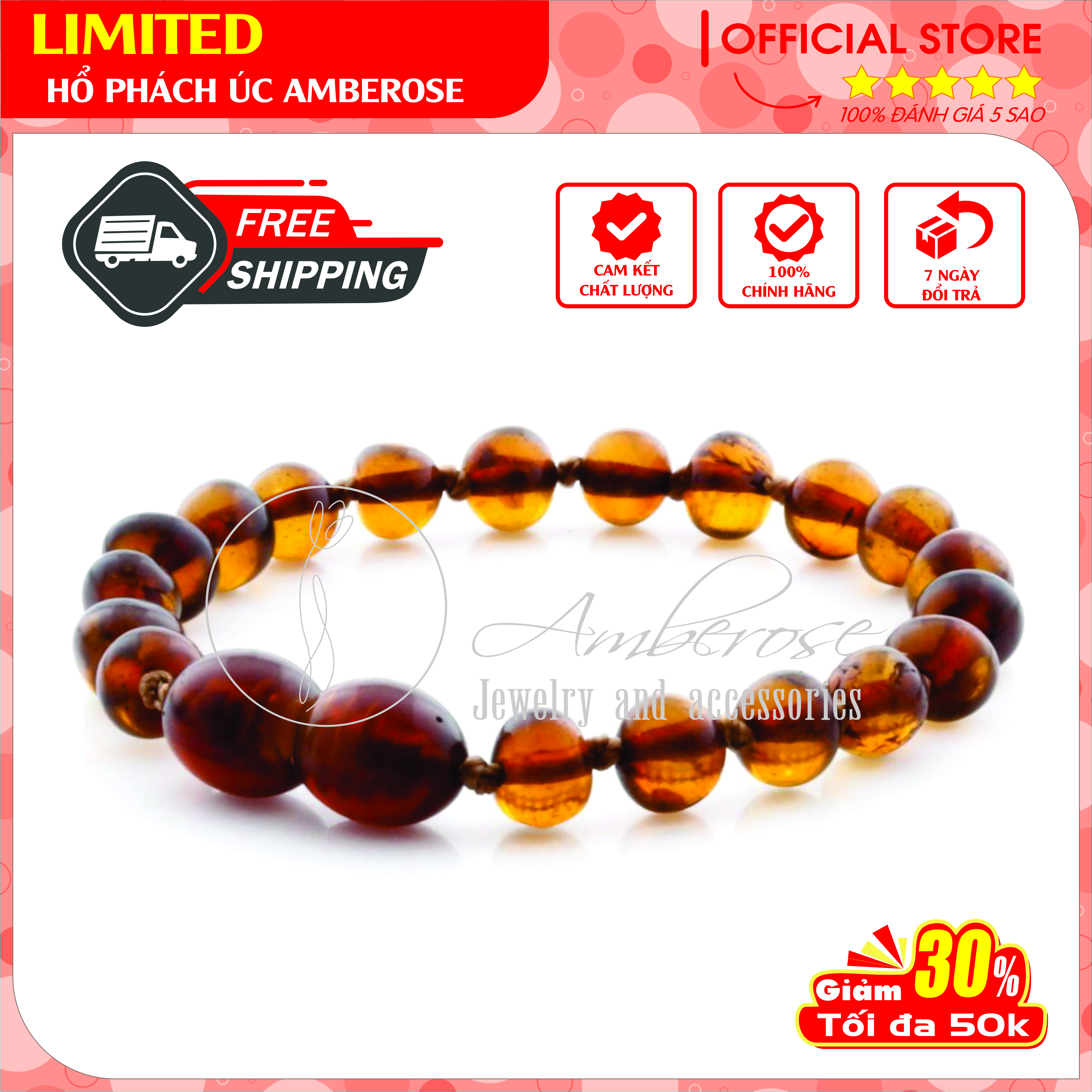 Bộ Vòng Hổ Phách Amber Úc Cho Bé 0 - 10 tuổi SAB1MND